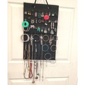 1970s-2000s Wearable Jewelry 55-60 Pc Lot-FREE Organizer & Hooks Vintage NOS